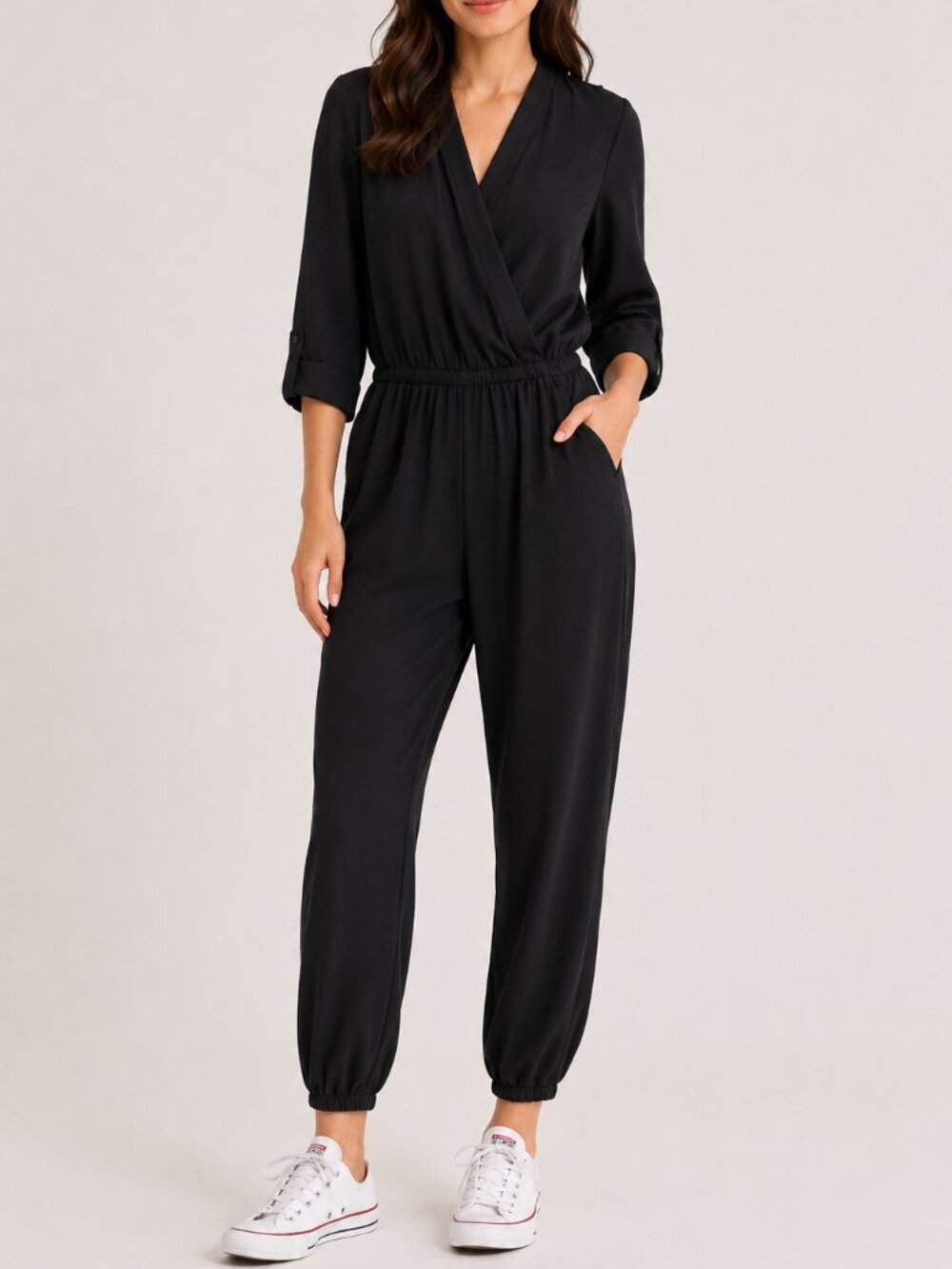 CABI Casey Wrap Limited Edition Jogger Jumpsuit Black Women's Size Small Party